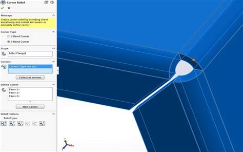 solidworks corner relief sheet metal